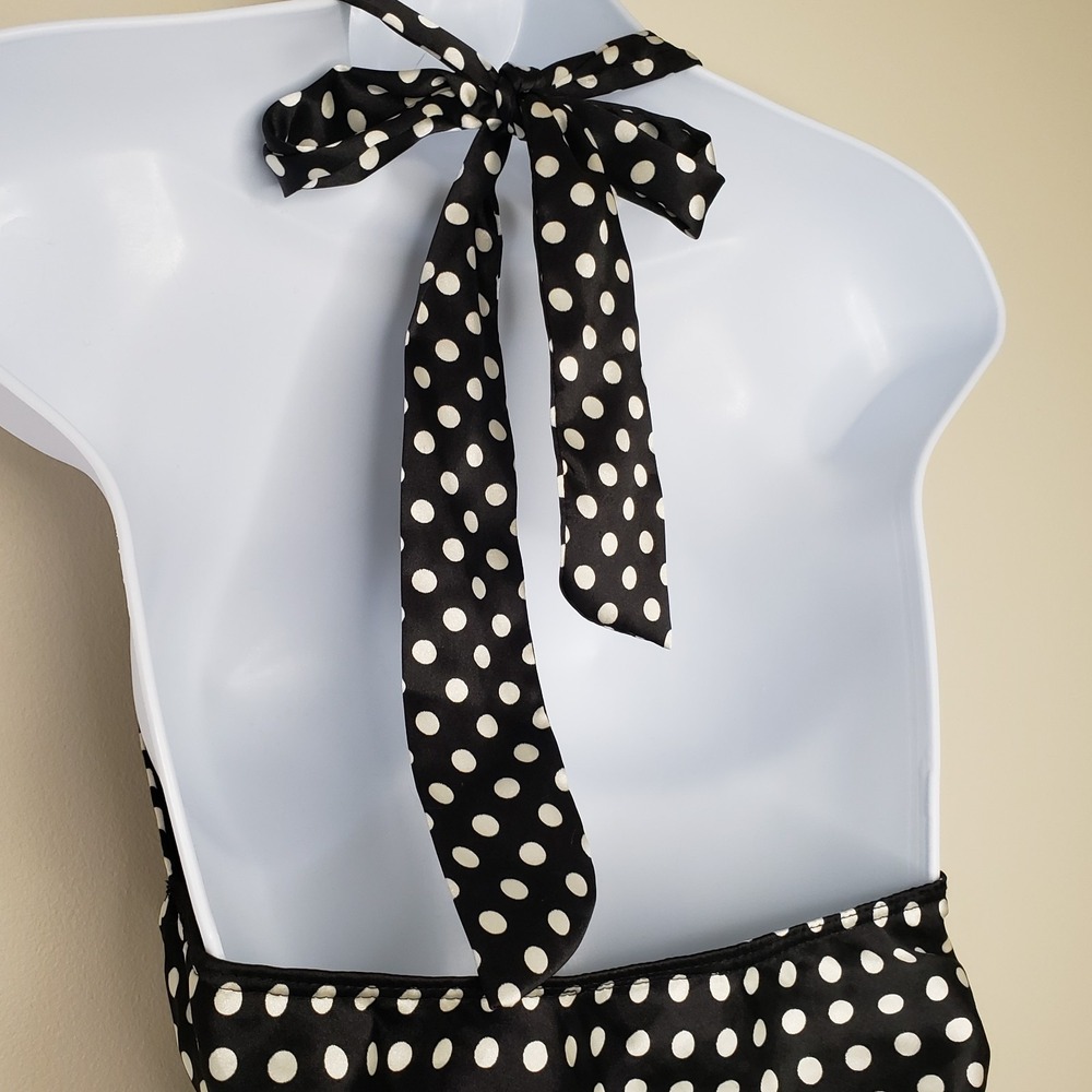 Vtg Preppy Y2K Babydoll Halter Dress Satin Polkadot Stripe Retro Graphic Sz M - Picture 7 of 16